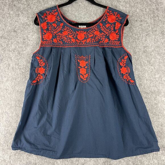 Sister Mary Top Womens Small Floral Embroidered Polka Dot Cotton Boho Peasant - Picture 1 of 11